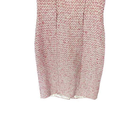 Theia Pink White Tweed Twee Fringe Coquette Knee Length Sheath Dress Size 6 - Picture 4 of 10